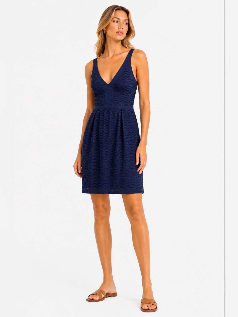 Old Navy Navy Textured V-Neck Mini Dress